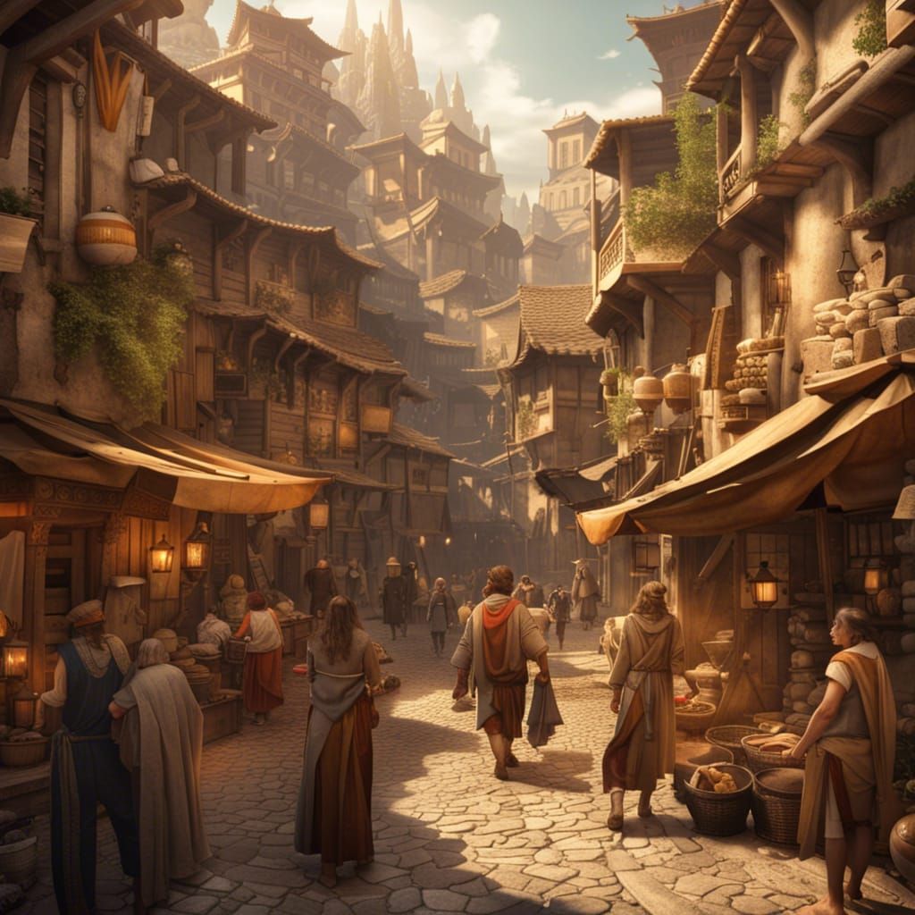 Babylonian-Style City Street Scene in Golden Age