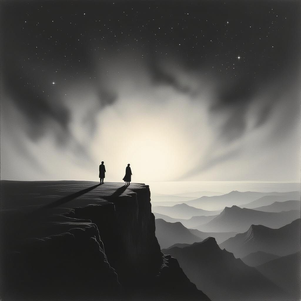 Figure at Dawn: Hyperdetailed Charcoal Drawing