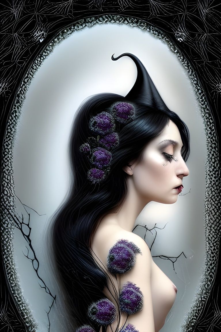 Witchy Woman Portrait in Hyperdetailed Fractal Art