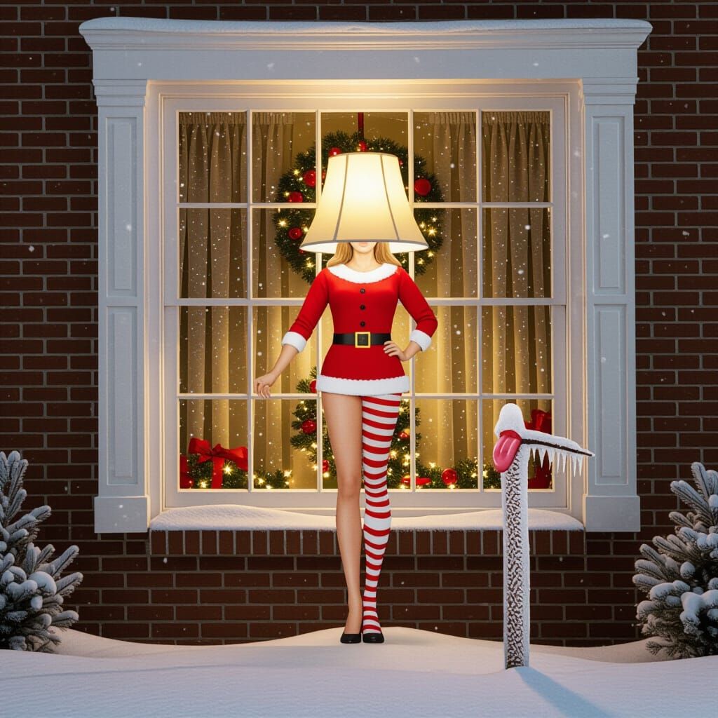 Indiana Christmas Window Scene with Unique Lamp