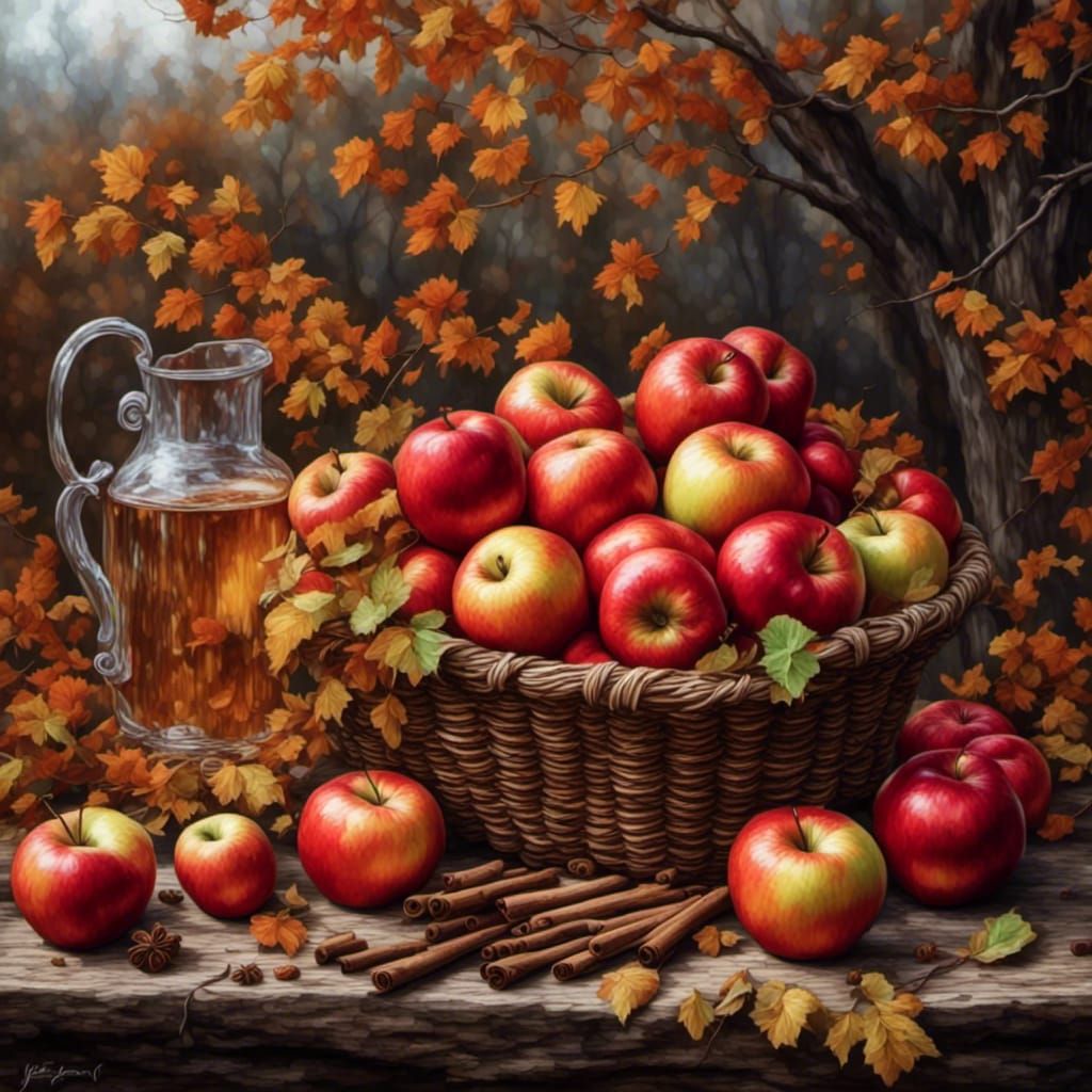 Vibrant Autumn Still Life with Apples and Cider