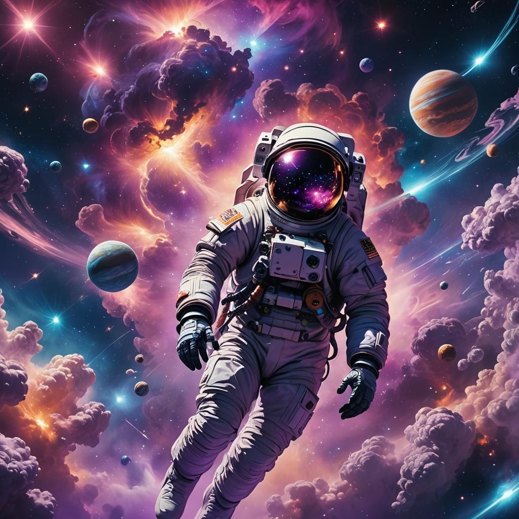 Astronaut in Surreal Nebula, Anime Style