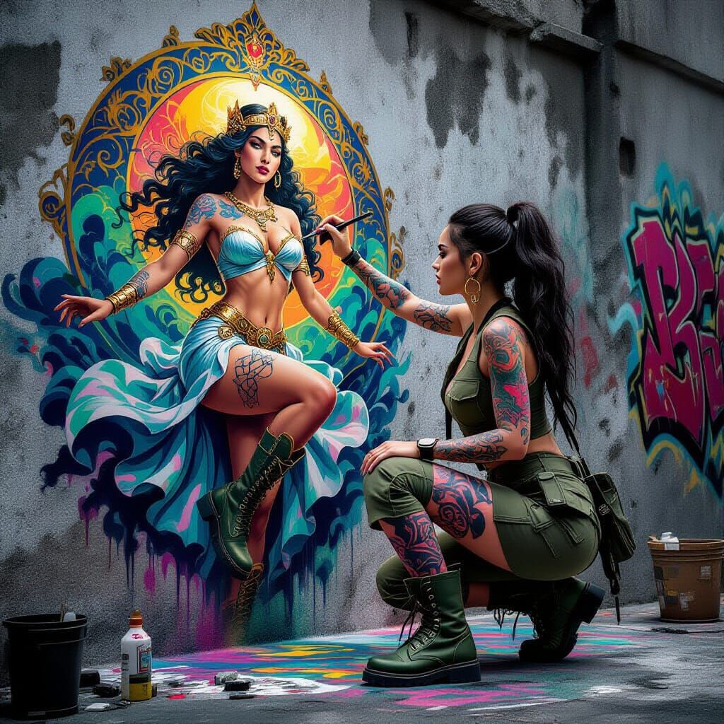 Graffiti Artist Paints Goddess Mural in Urban Style