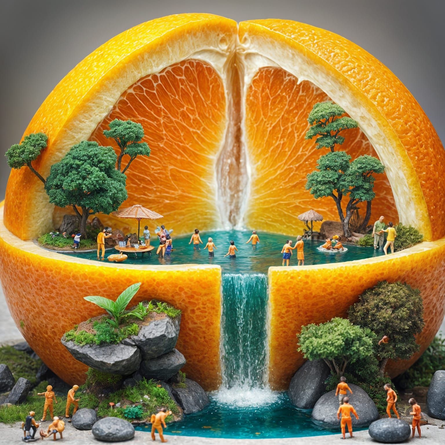 Vibrant Orange World with Diverse Figures