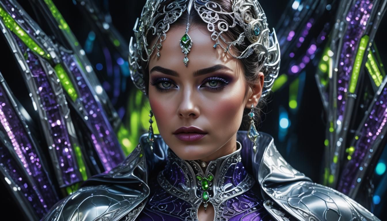 Futuristic Woman in Silver Latex: Hyperrealistic Portrait