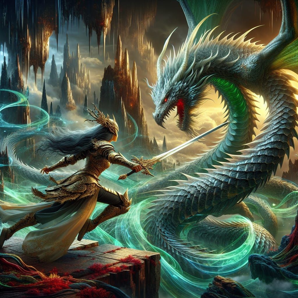 Dragon and Knight Battle in Mystical Land