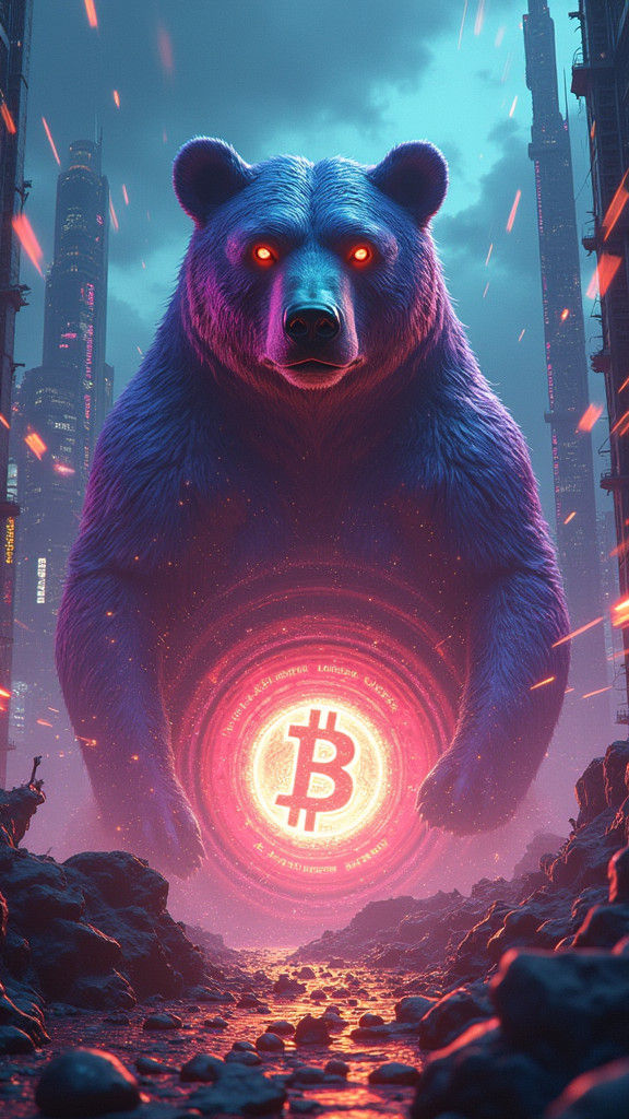 Cryptocurrency Bear in Dystopian Future, Digital Art