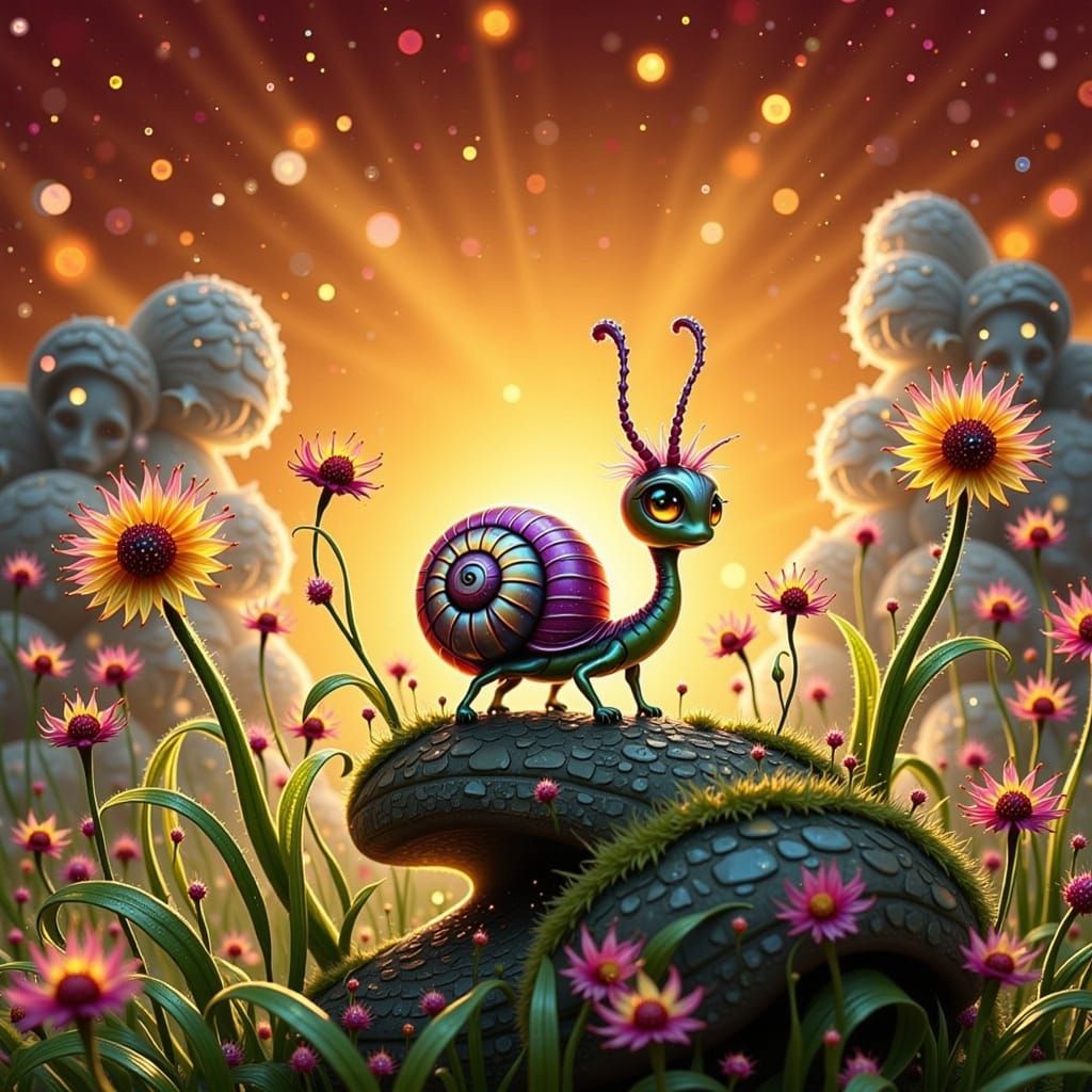 Surreal Whimsical Snail-Cheetah Hybrid Creature in a Fantast...