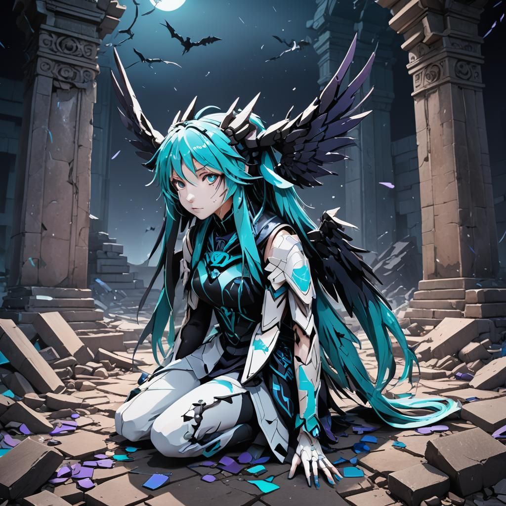 Demonic Porcelain Hatsune Miku Griffin in Anime Style