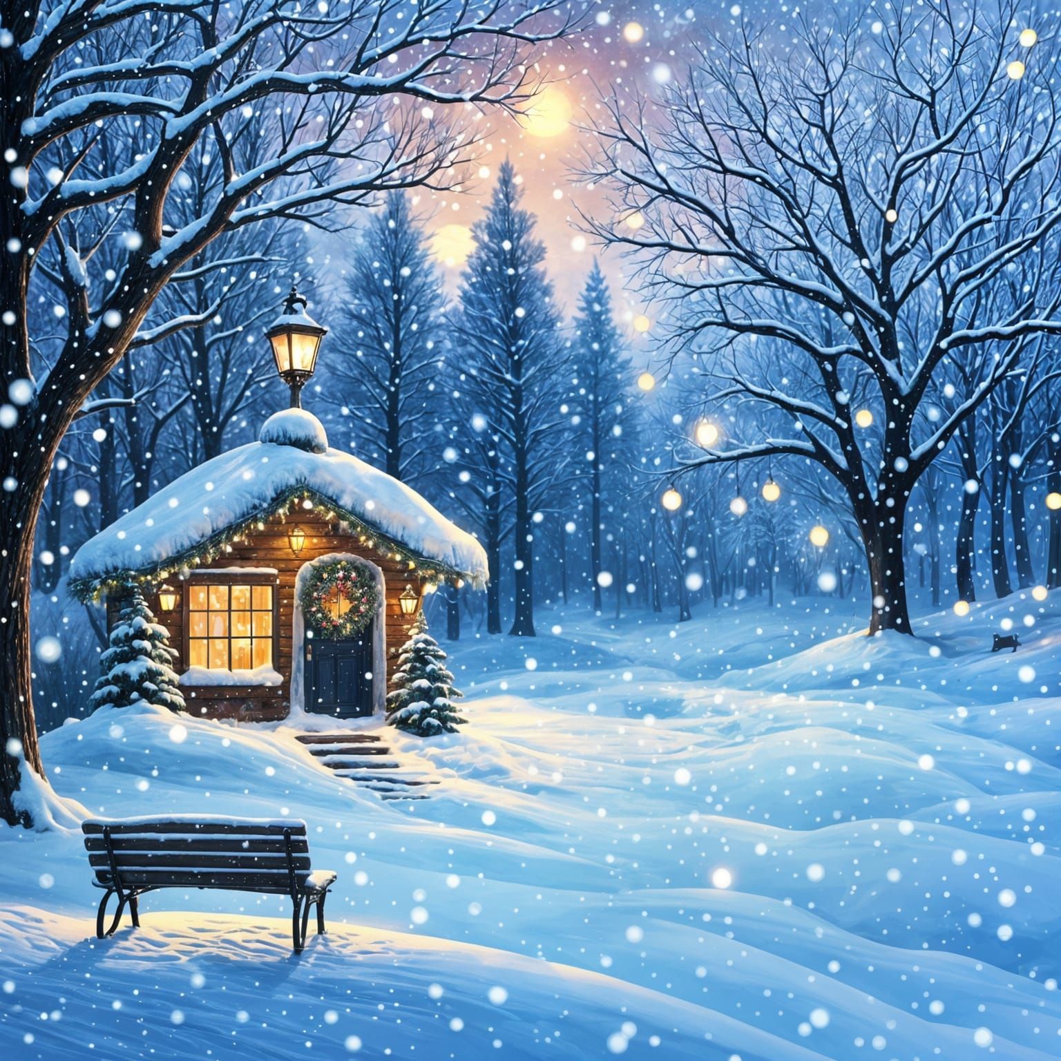 Winter's Magical Glow in a Snowy December Scene