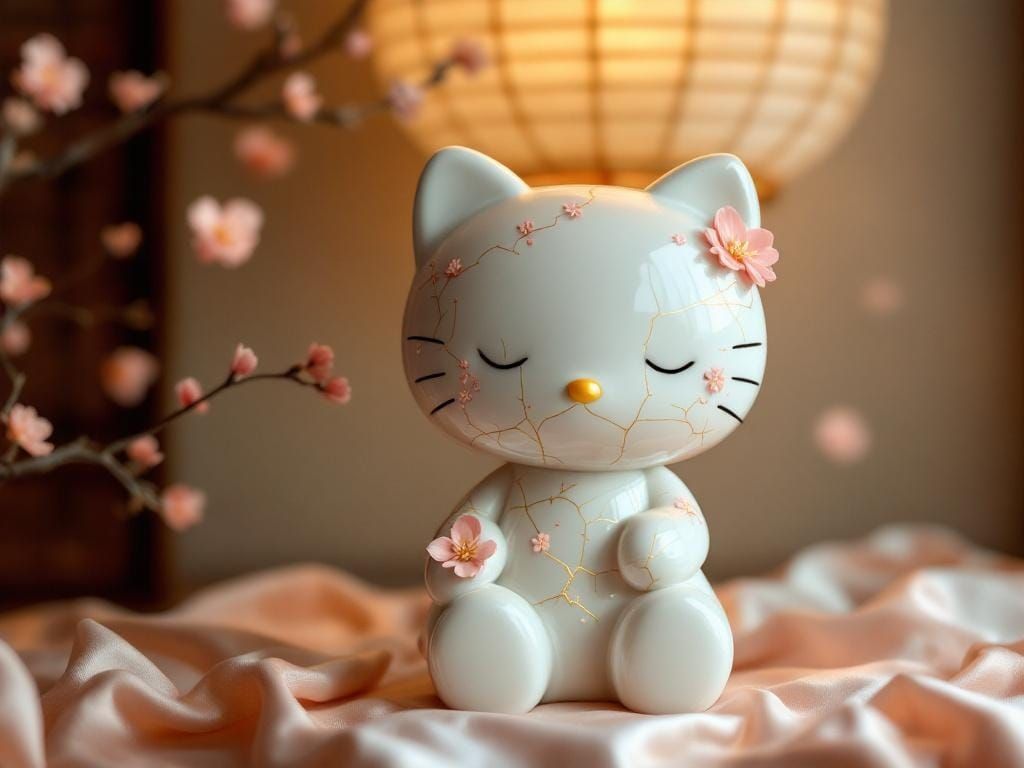 Hello Kitty Porcelain Figurine with Kintsugi Repair