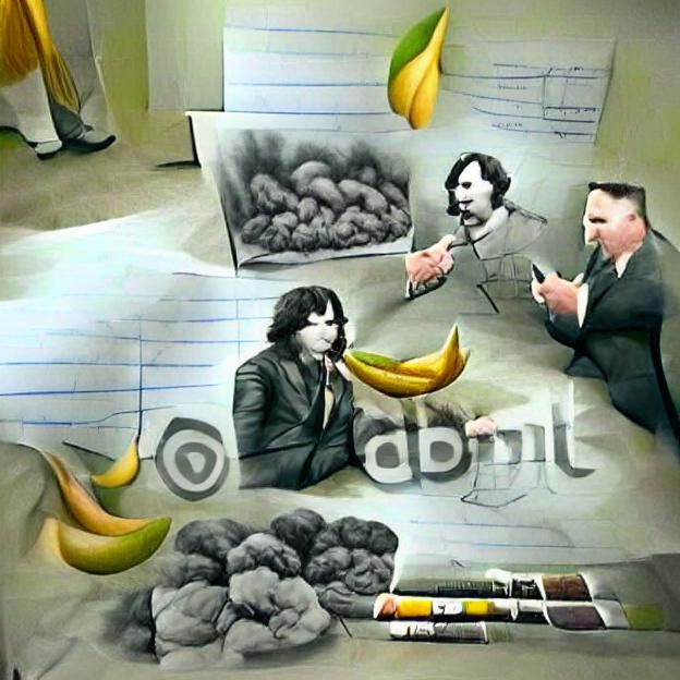 Hitler and Jim Morrison Debate Bananas: Charcoal Art