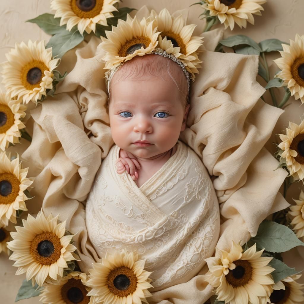 Baby in Sunflower: Newborn Photography