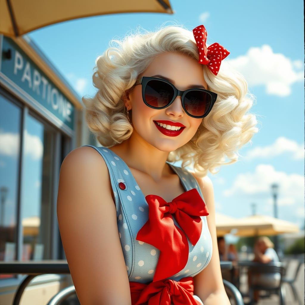Vintage Pin-Up Girl in Retro Cafe Setting