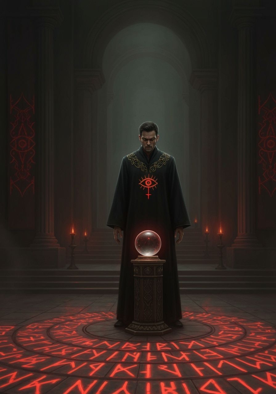 Sorcerer Gazing Into Crystal Ball: Double Exposure Oil Paint...