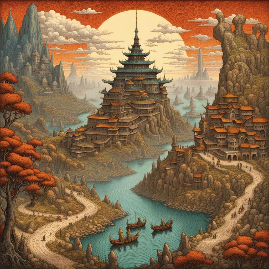 Fantasy Realms on Ancient Maps: Detailed Photorealistic Illu...