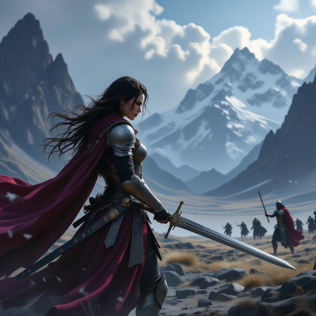 Knight in Battle Amid Barren Wasteland, Hyperdetailed Art