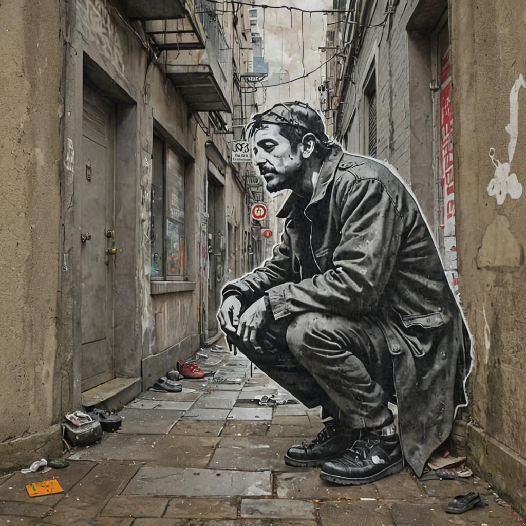 Banksy-Style Street Art: Modern Tramp Mural