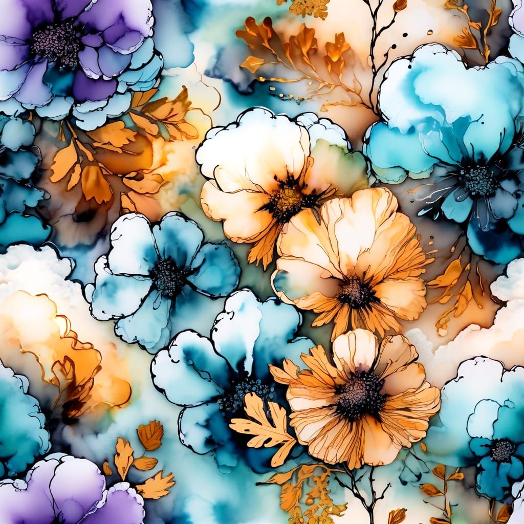Whimsical Cloud Blooms in Autumn Hues