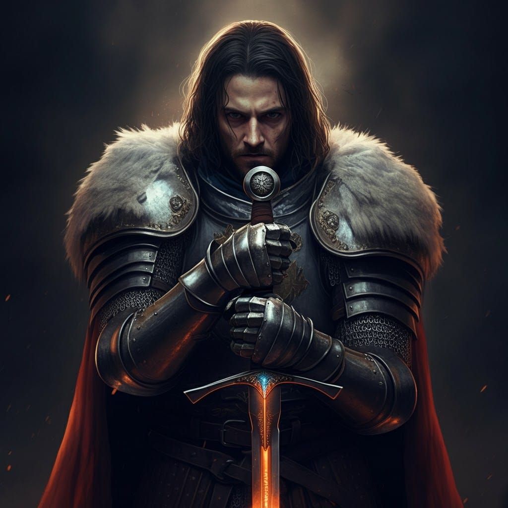 Knight with Sword in Dramatic Lighting