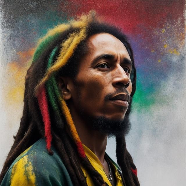 Hyperrealistic Portrait of Bob Marley in Naive Art Style