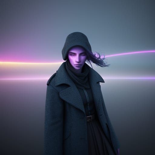 Woman in Fog, Digital Art with Intense Color Gradients