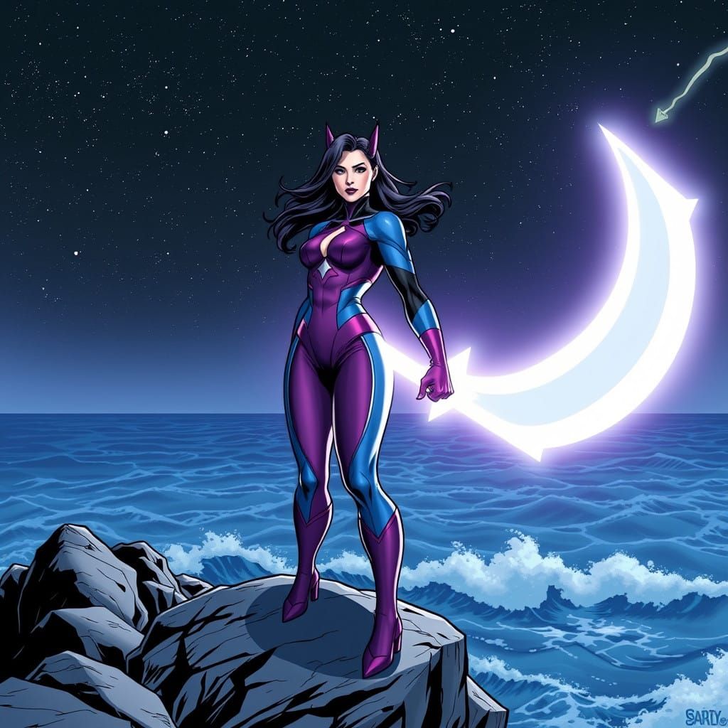 Psylocke Unleashes Glowing Psionic Blade Under Starry Night...