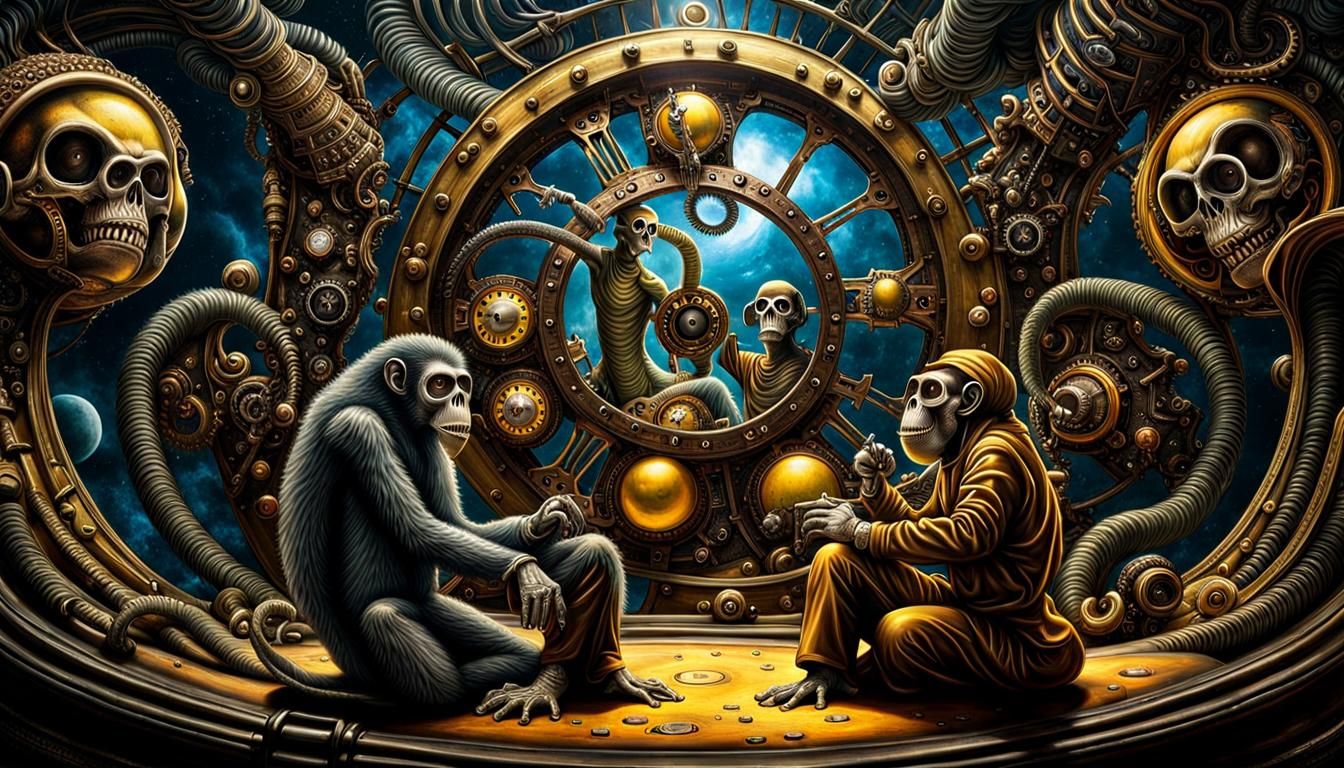 Surreal Mad Monkey in Steampunk Dreamscape