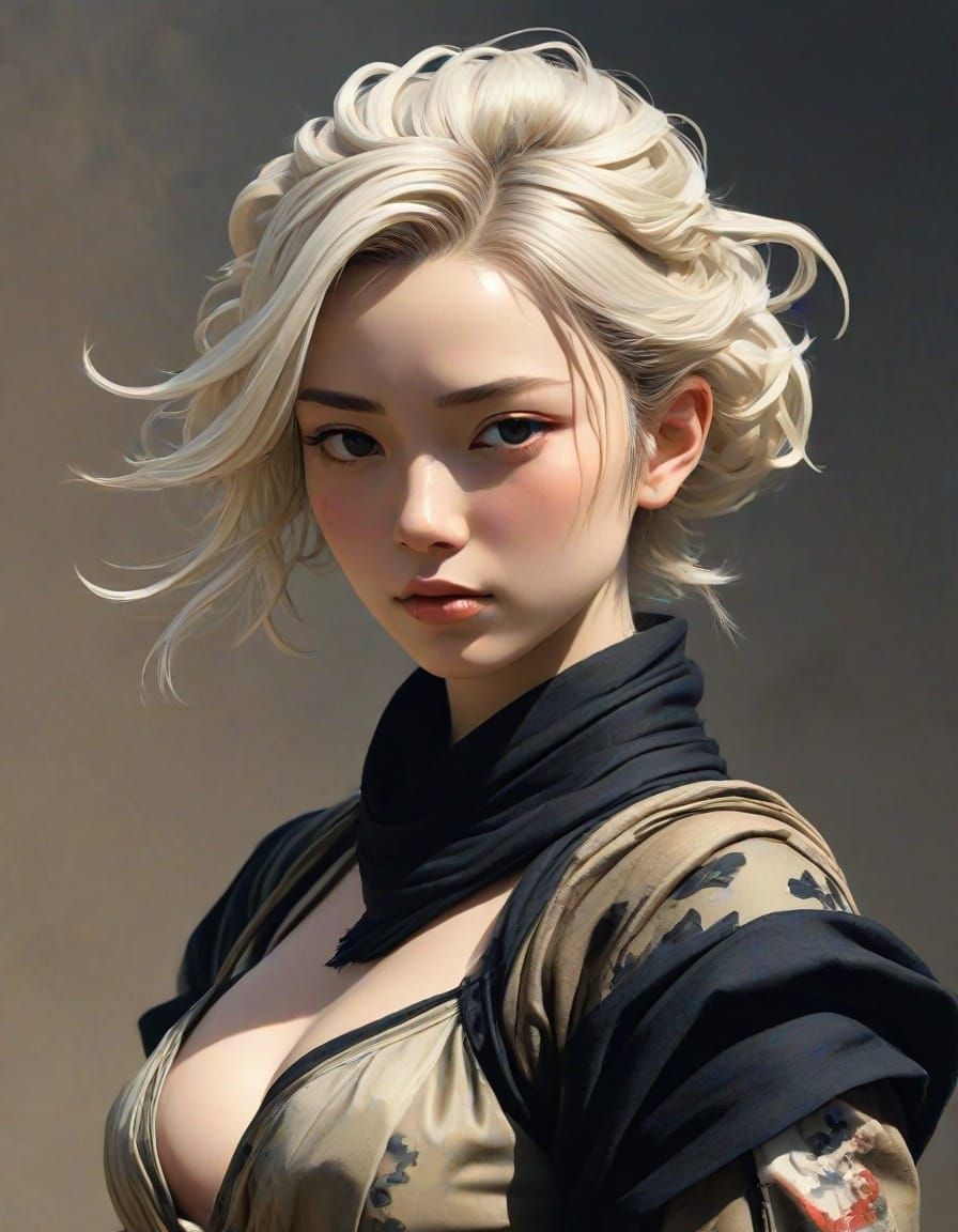 Ethereal Ninja Robot Goddess in Flickering Desert Sunset