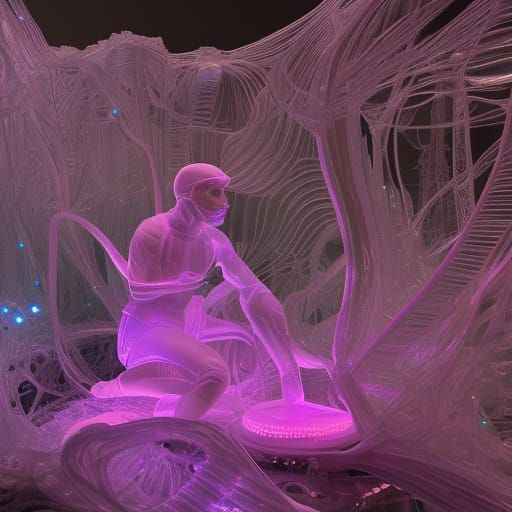 Futuristic Crystal Runner Statue in Digital Art Style