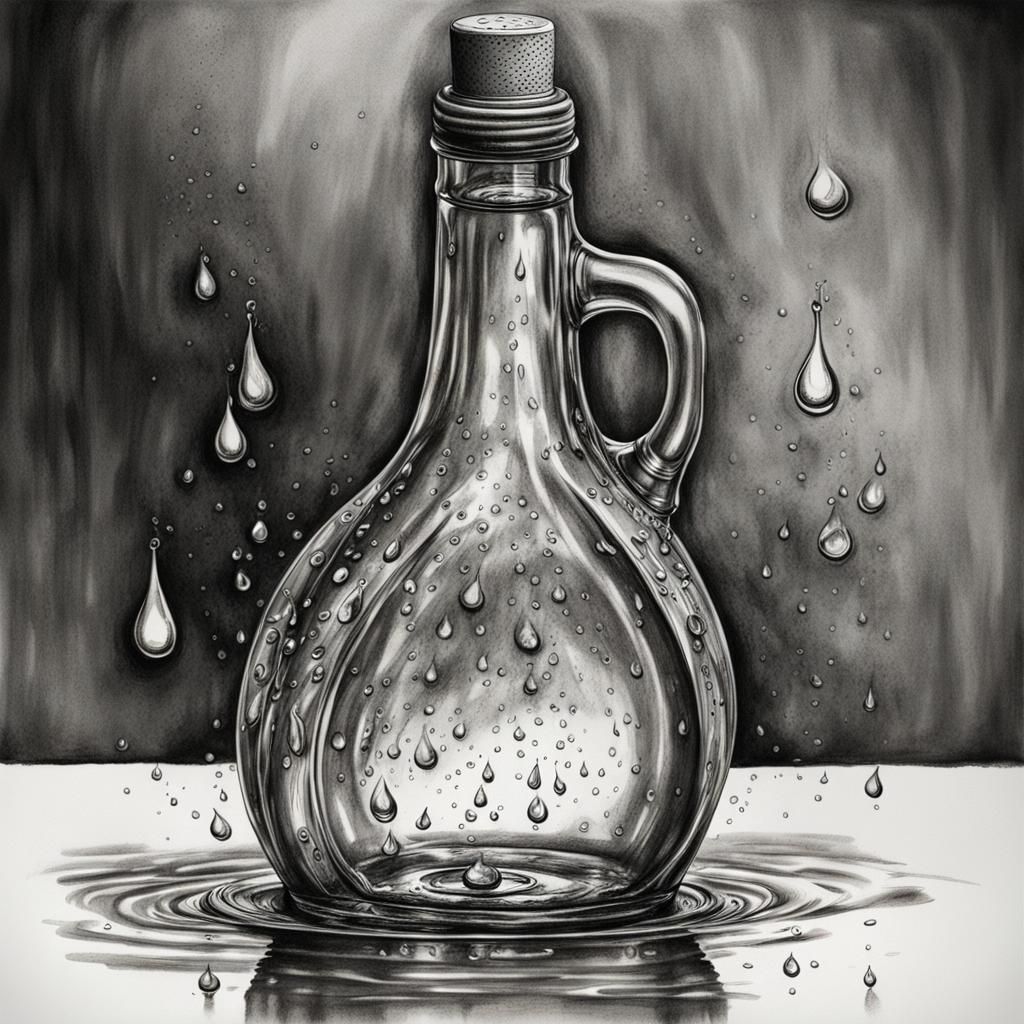 Detailed Line Art of Antique Bottle with Water