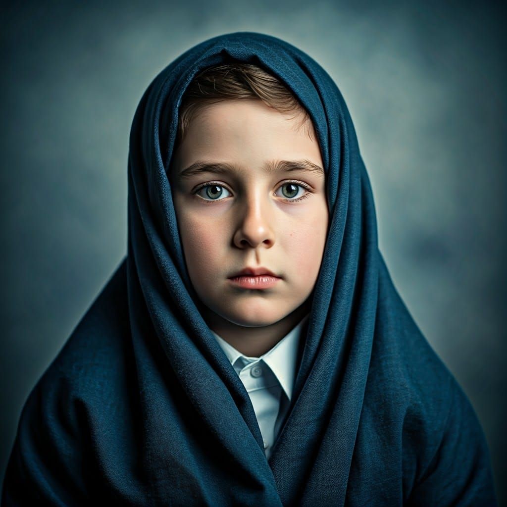 Introspective Portrait of Orthodox Boy in Blue