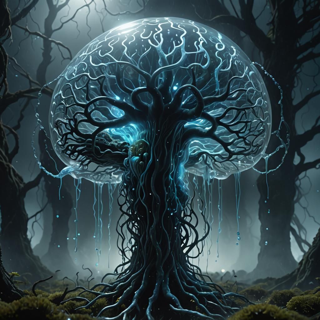 Glowing Brain in Glass: Dark Fantasy Concept Art