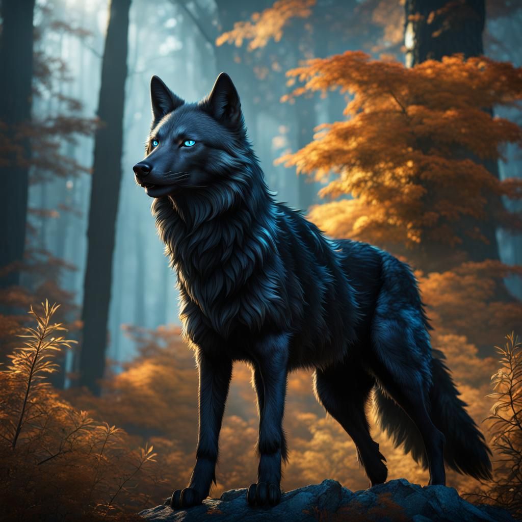 Black Wolf with Blue Eyes: Fantasy Concept Art