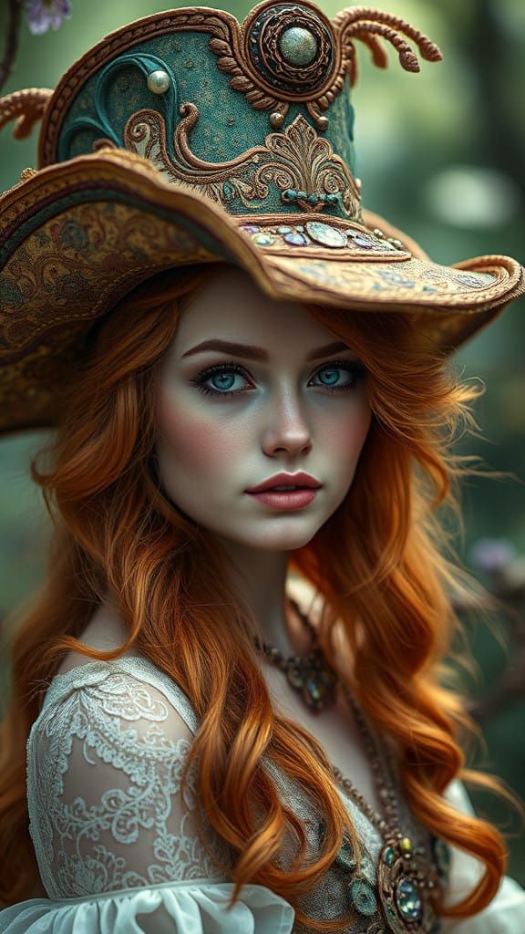 Whimsical Fantasy Lady with Gorgeously Ornate Hat
