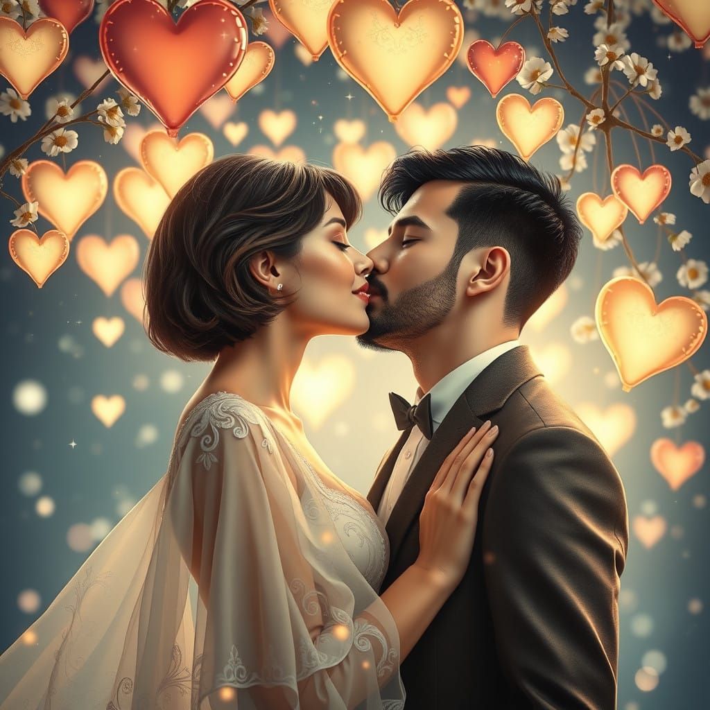 Romantic Fantasy Portrait in Whimsical Art Nouveau Style