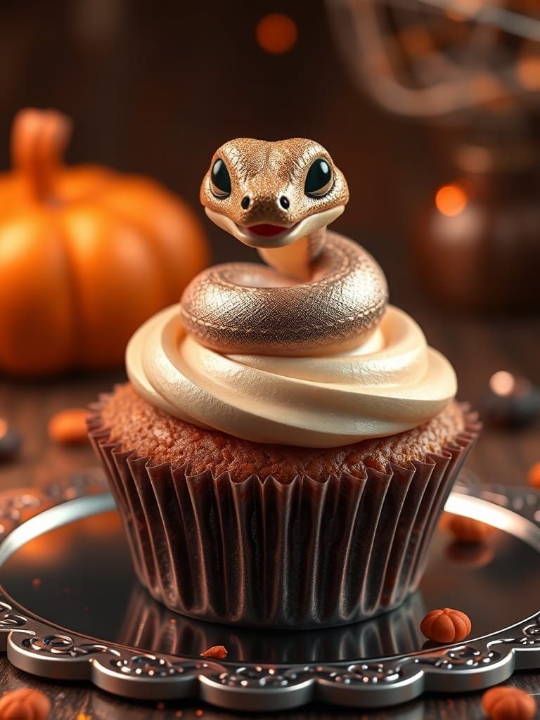 Adorable Snake Cupcake in Anime Style