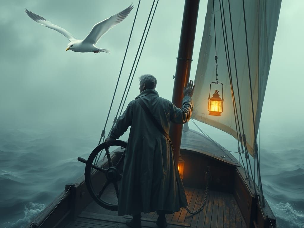 Ethereal Sailor Lost in Foggy Twilight