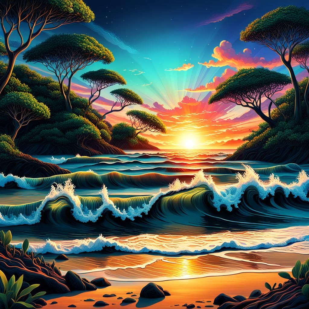 Sunset Beach Mangrove: Digital Matte Painting