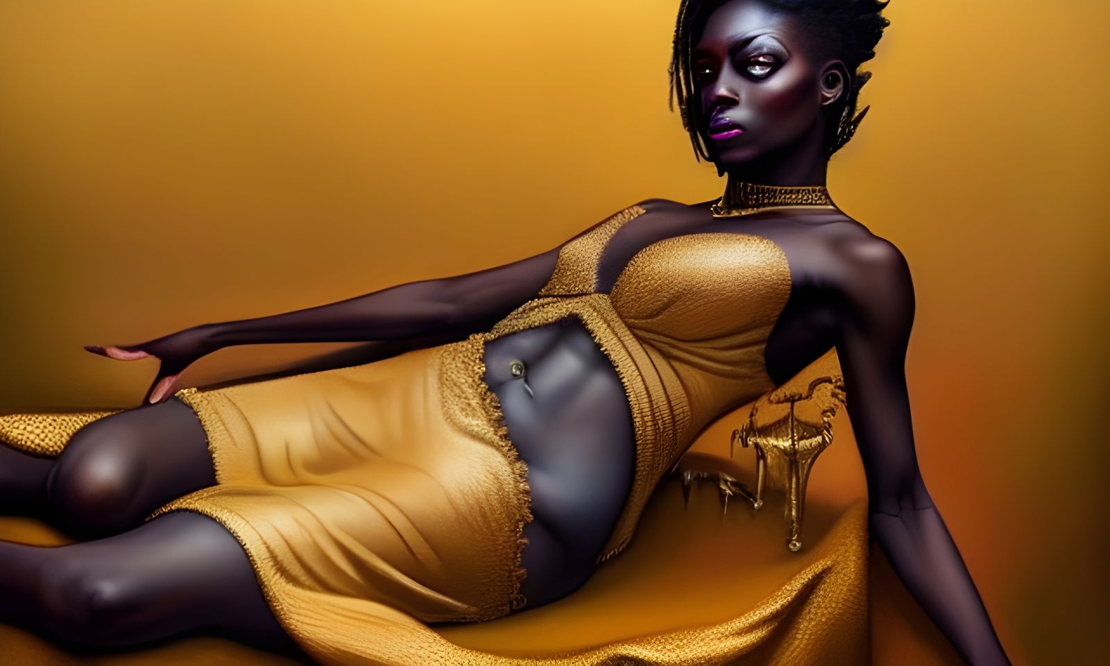 Hyperrealistic Voodoo Priestess in Gold Gown