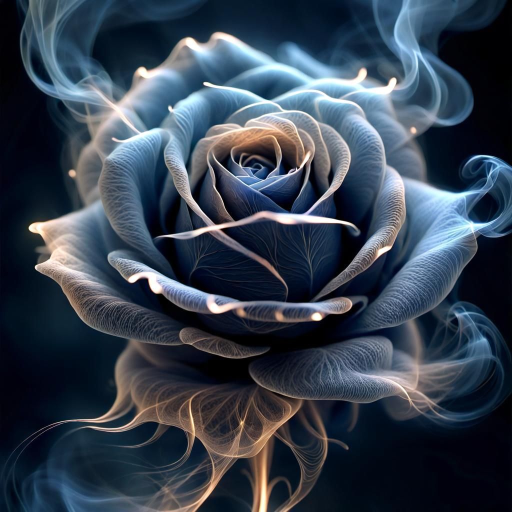 Ethereal Phantom Rose Made of Smoke Fractals