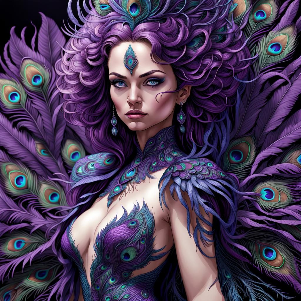 Purple Peacock Feather Woman