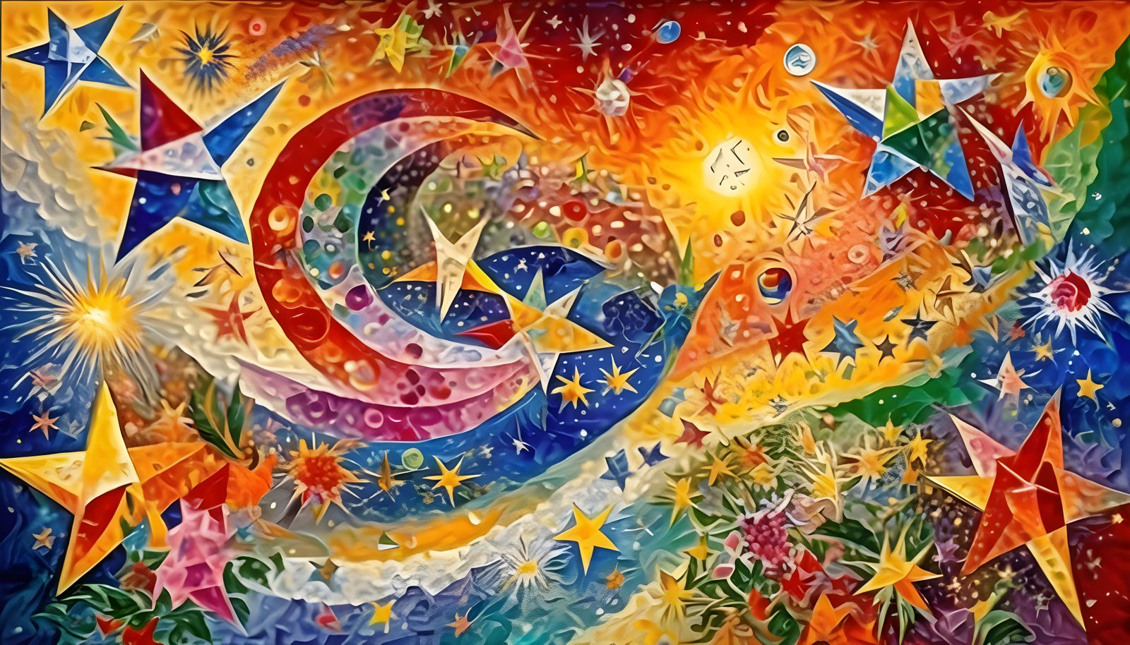 Cosmic Stars in Flight: An Impasto Oil Painting