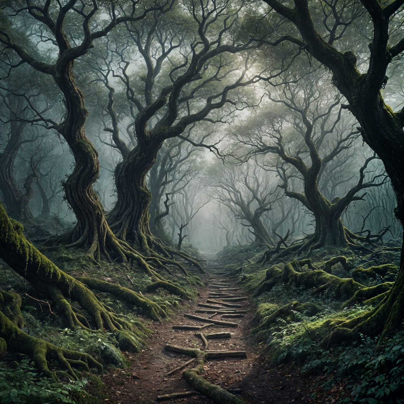 Sinister Path Through Dark Fantasy Woods