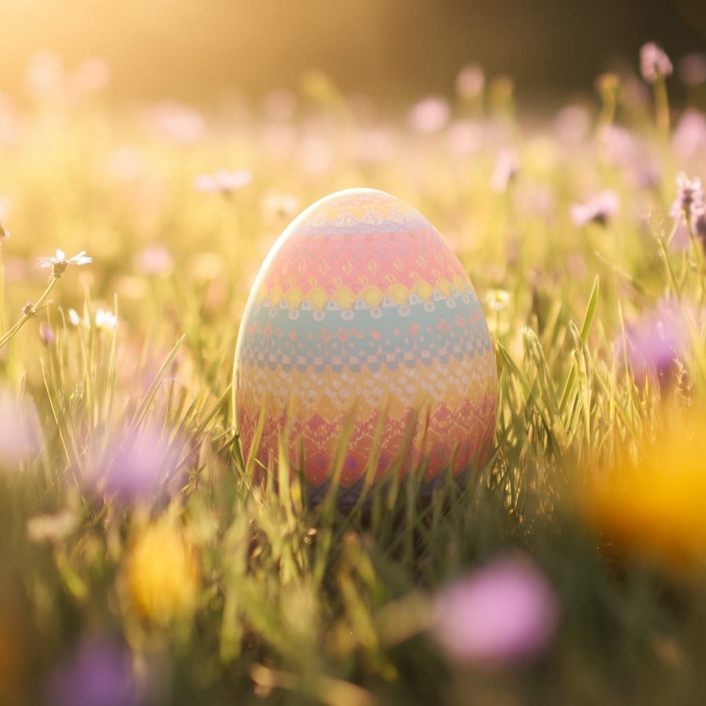 Vibrant Easter Egg Nestled in a Sunlit Meadow