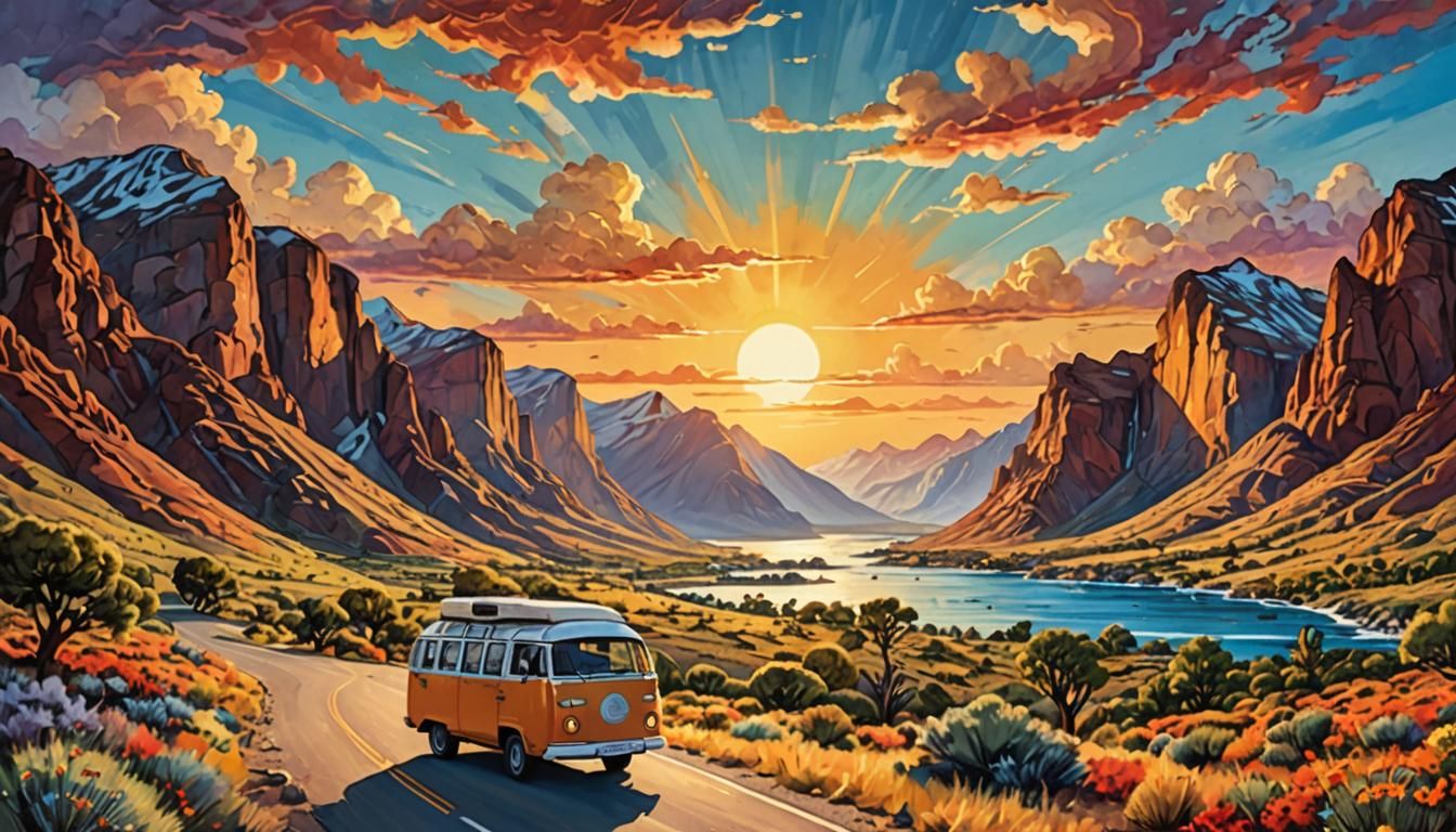 Scenic Road Trip Painting at Sunset