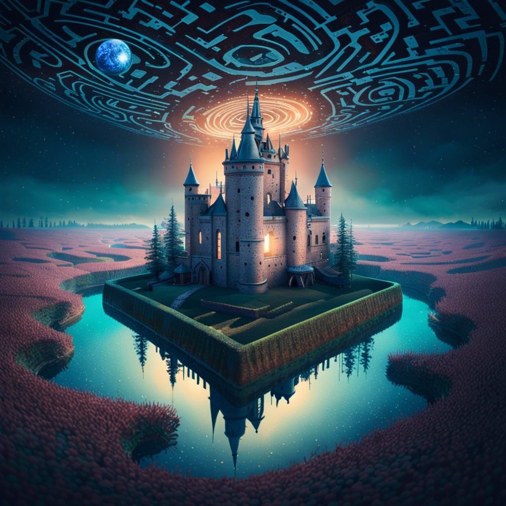 Surreal Eye Maze with Distant Castle