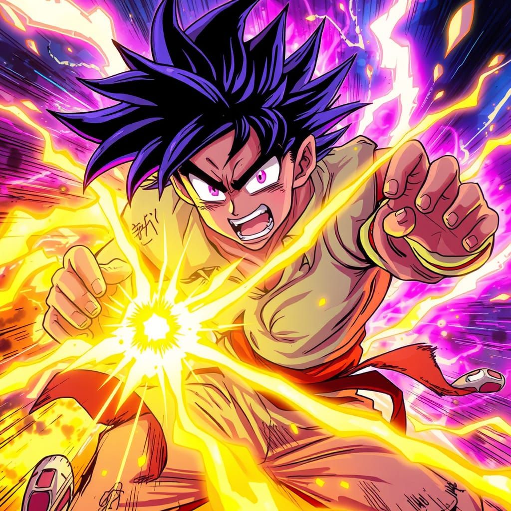 Anime Hero Unleashes Frenzied Power Surge in Vibrant, Electr...