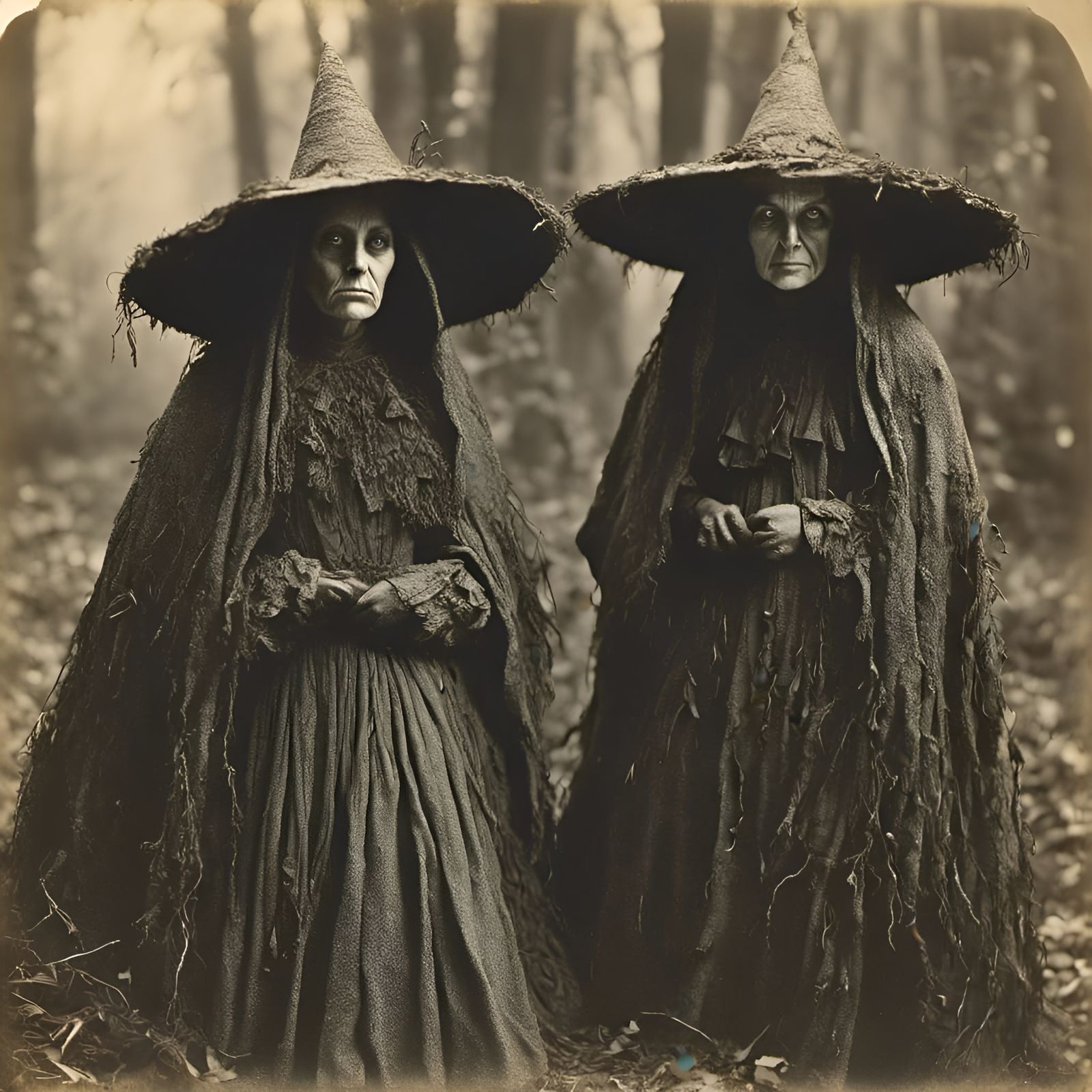 Creepy Witch Twin Sisters in Horror Style
