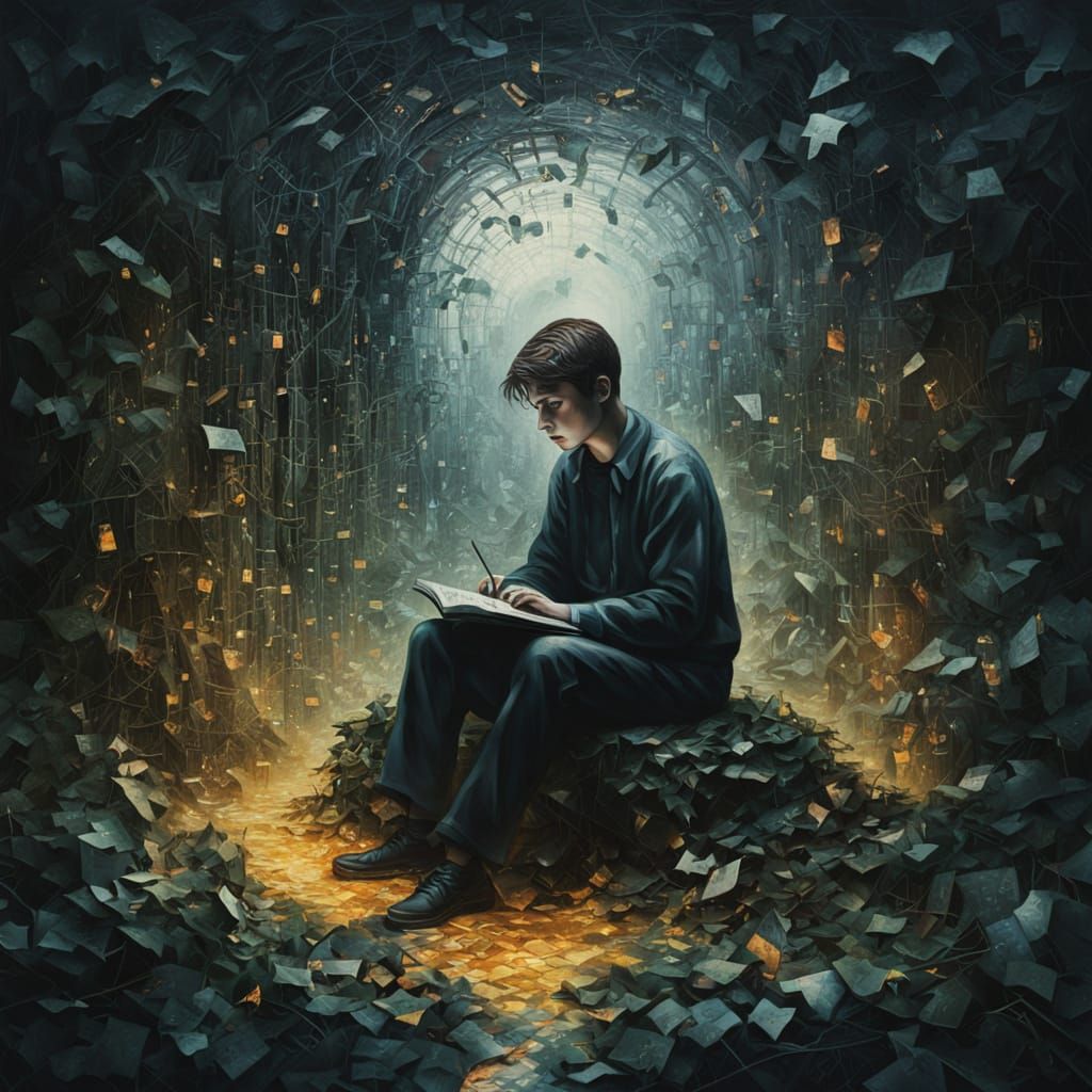 Surreal Code Landscape with Amber and Marble